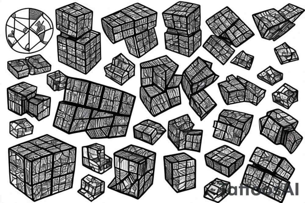 broken rubik cube in space tattoo idea