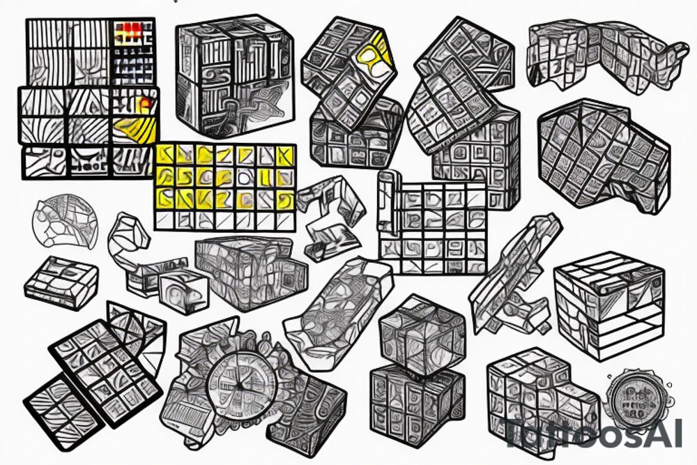 broken Rubik color tattoo idea
