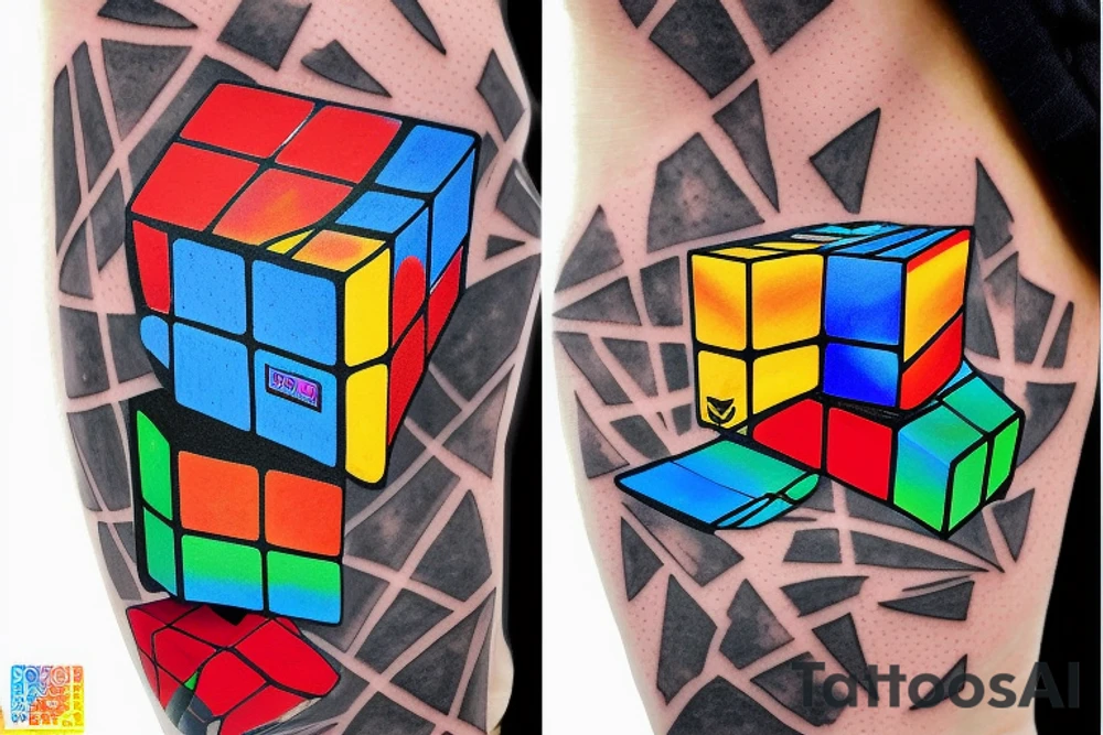 broken rubik cube in space tattoo idea