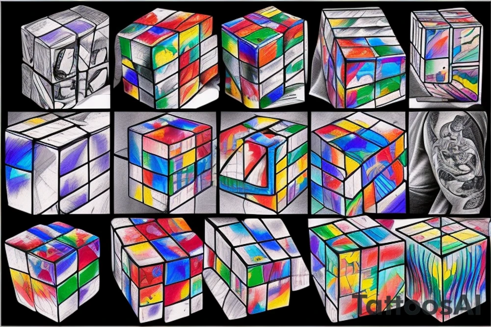 broken rubik cube in space tattoo idea