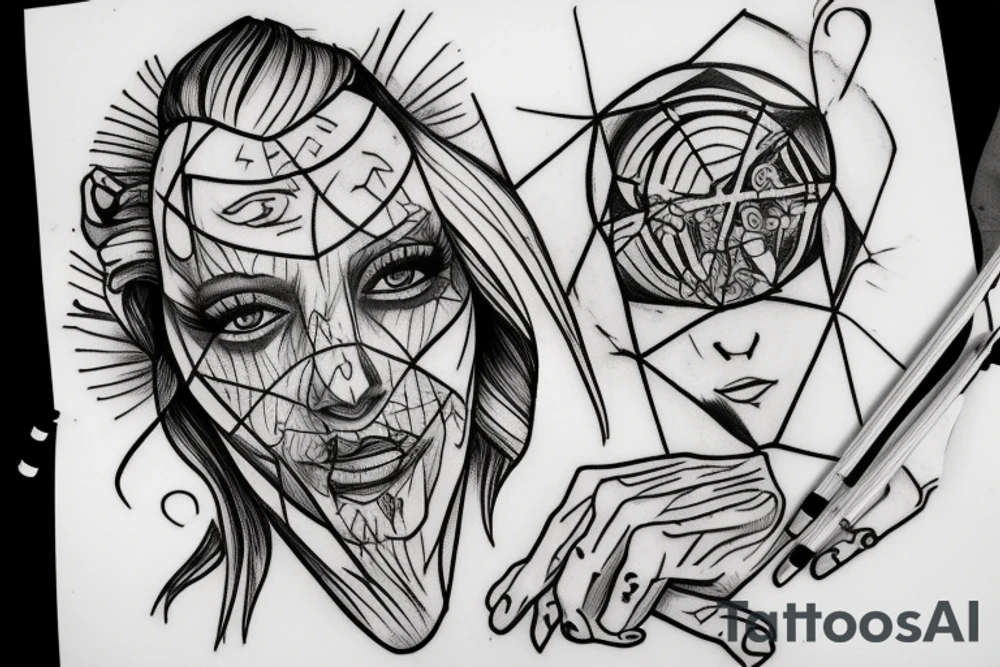 broken Rubik color face human tattoo idea