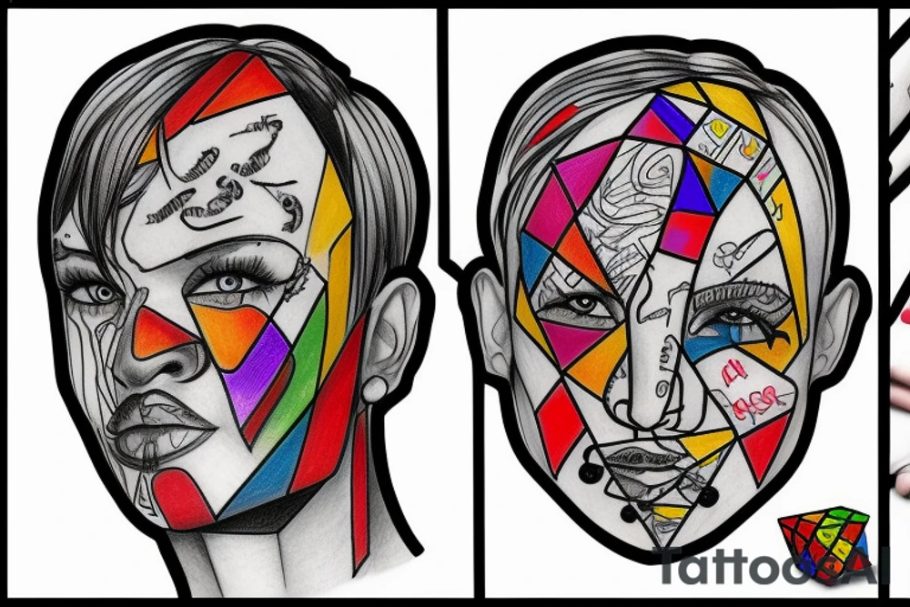 Rubik color face human tattoo idea