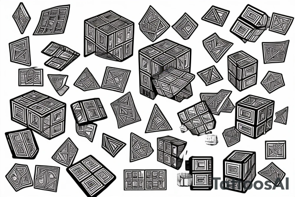 broken rubik cube in space tattoo idea