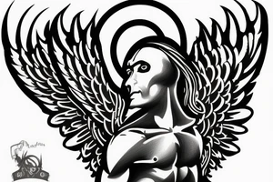 Male Angel with wings, guarding the stairs to hell tattoo idea