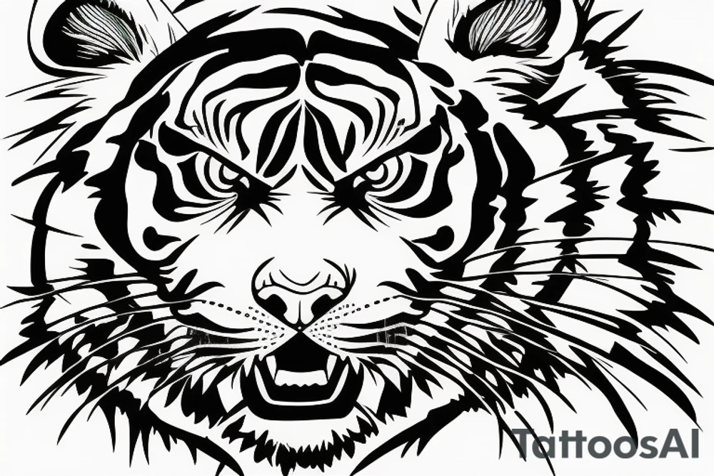 Angry tiger face tattoo idea