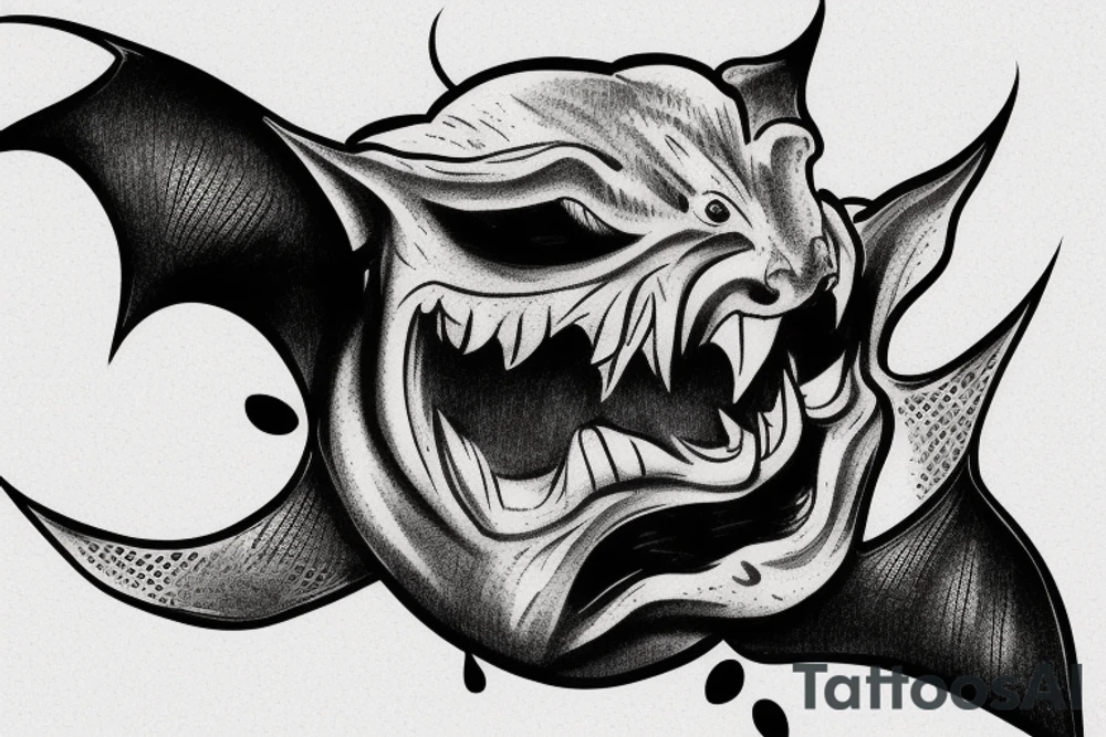 vampire bat close up mouth open tattoo idea