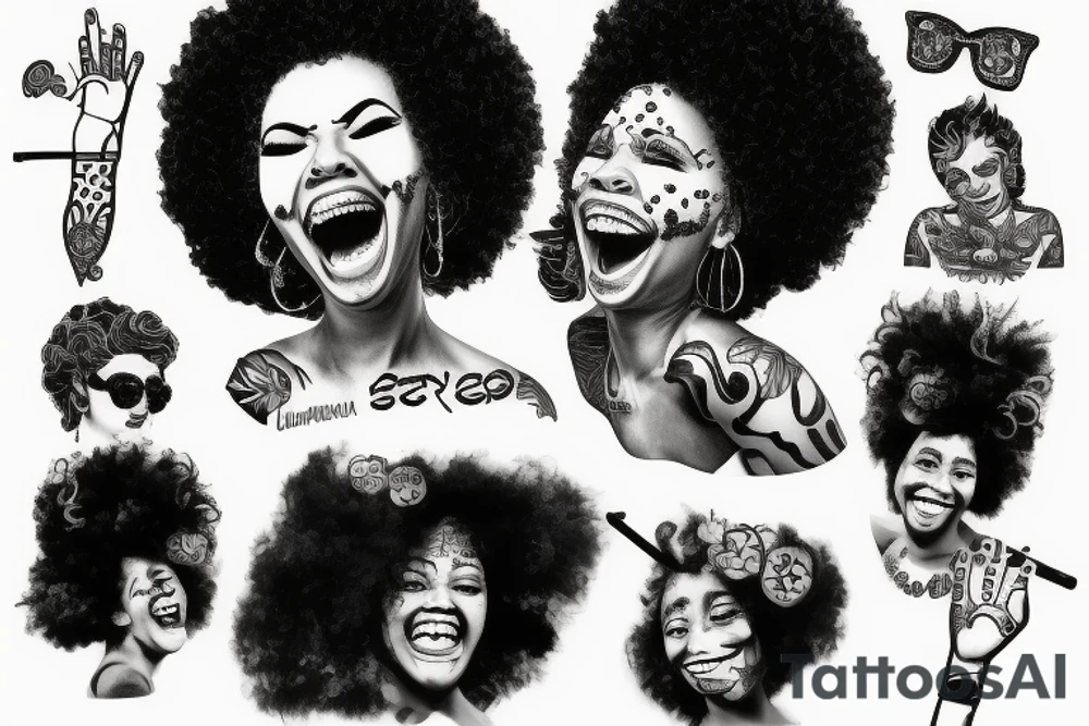 laughing grifter with afro hair tattoo idea