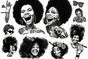 laughing grifter with afro hair tattoo idea