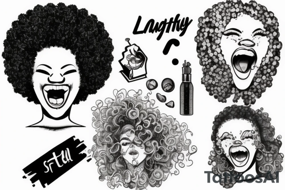 laughing grifter with afro hair tattoo idea