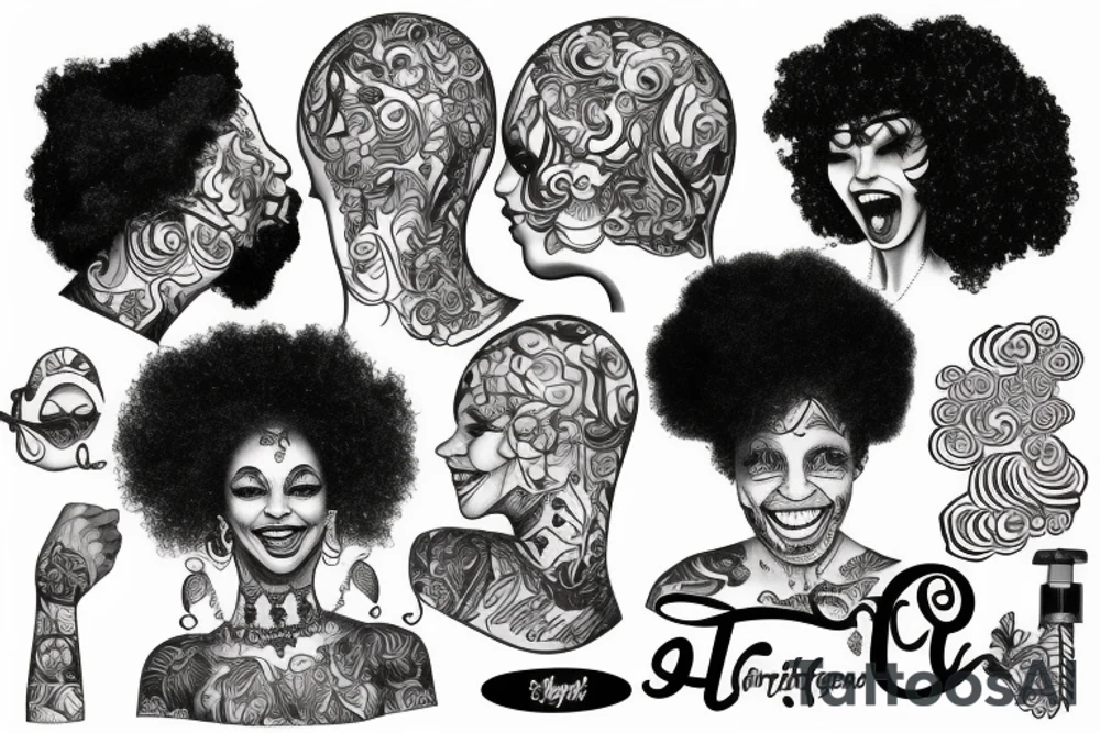 laughing grifter with afro hair tattoo idea