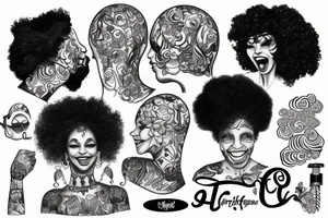 laughing grifter with afro hair tattoo idea