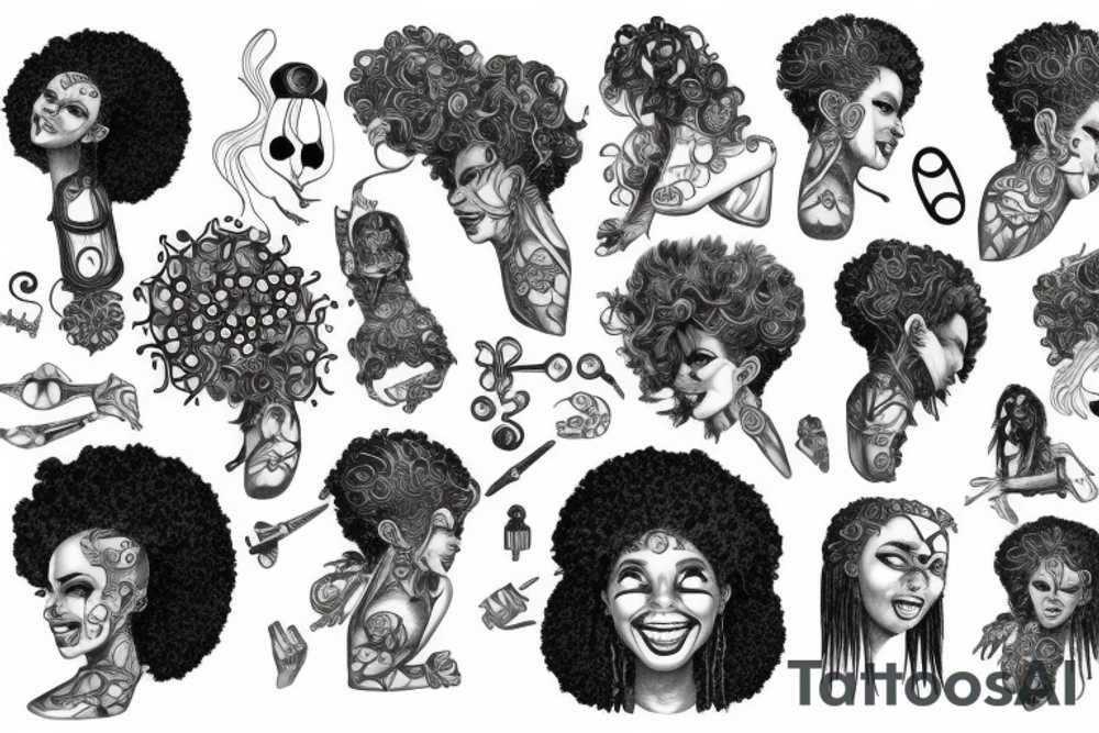 laughing grifter with afro hair tattoo idea