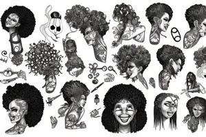 laughing grifter with afro hair tattoo idea