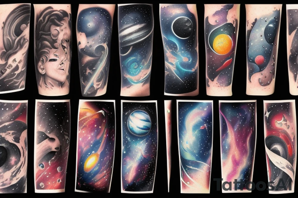 Space black hole blackhole stars interstellar planets detailed colorful tattoo idea