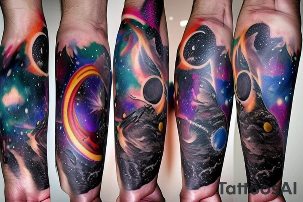 Space black hole blackhole stars interstellar planets detailed colorful tattoo idea