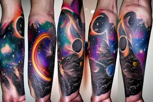 Space black hole blackhole stars interstellar planets detailed colorful tattoo idea