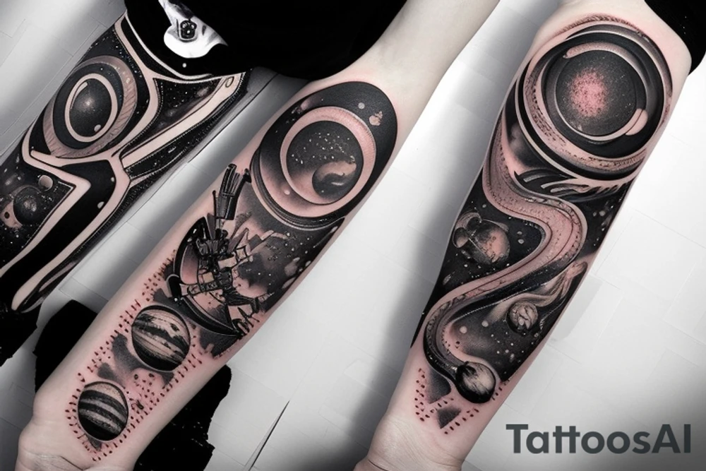 Space black hole blackhole stars interstellar planets detailed colorful tattoo idea