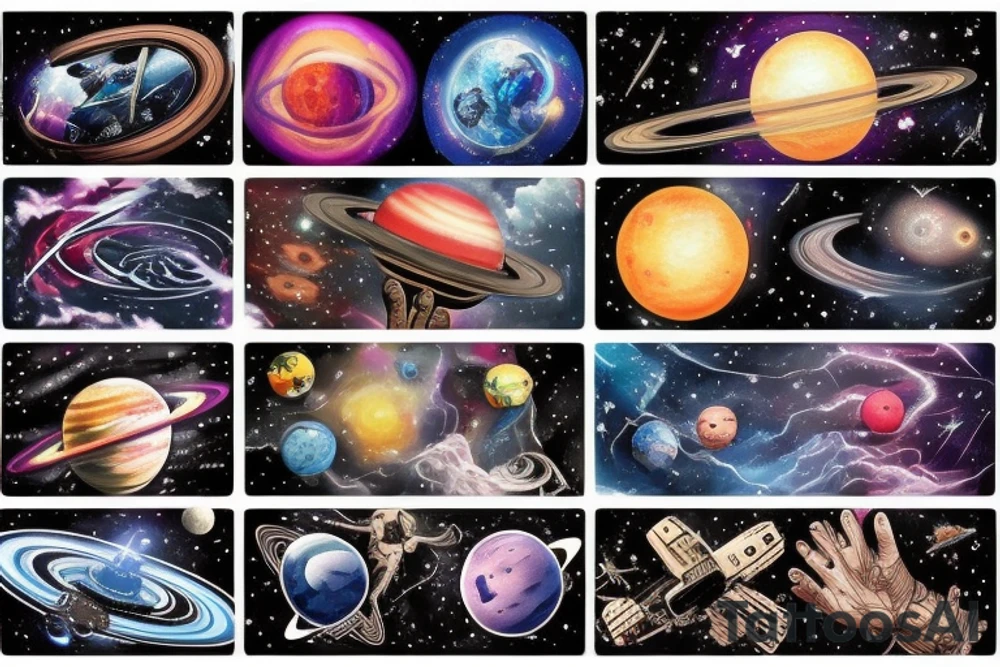 Space black hole blackhole stars interstellar planets detailed colorful tattoo idea