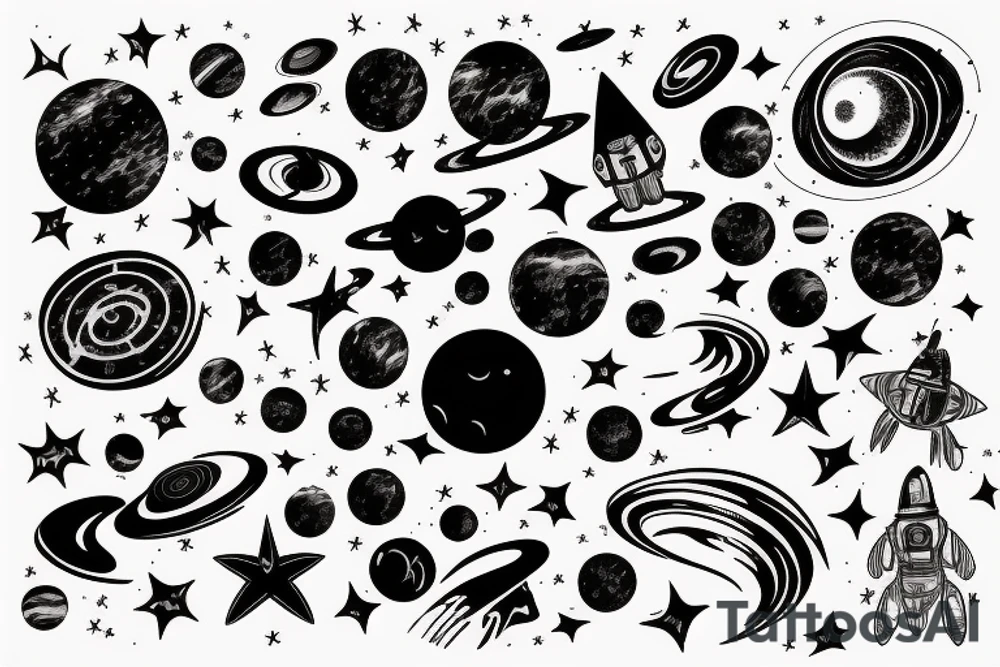 Space black hole blackhole stars interstellar planets detailed colorful tattoo idea