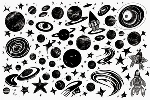Space black hole blackhole stars interstellar planets detailed colorful tattoo idea