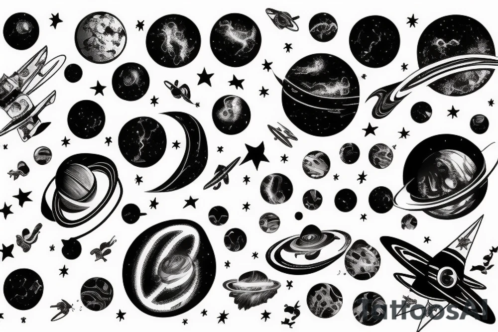 Space black hole blackhole stars interstellar planets detailed colorful tattoo idea