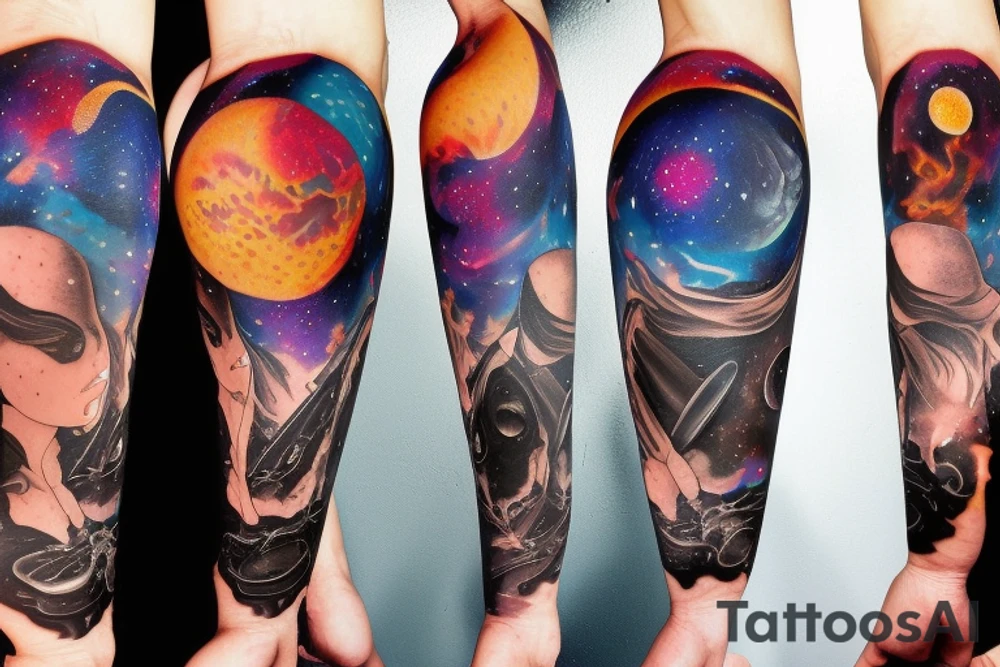 Space black hole blackhole stars interstellar planets detailed colorful tattoo idea