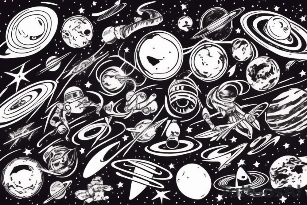 Space black hole blackhole stars interstellar planets detailed colorful tattoo idea