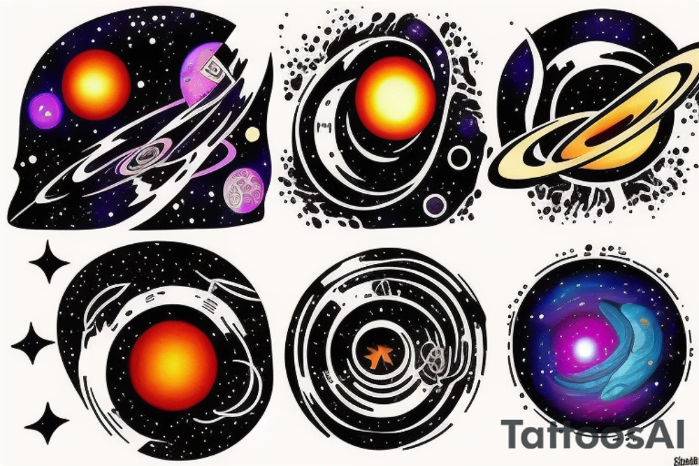 Space black hole blackhole stars interstellar planets detailed colorful tattoo idea
