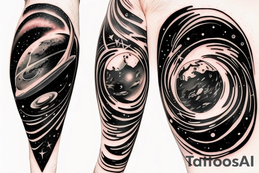 Space black hole blackhole stars interstellar planets detailed colorful tattoo idea