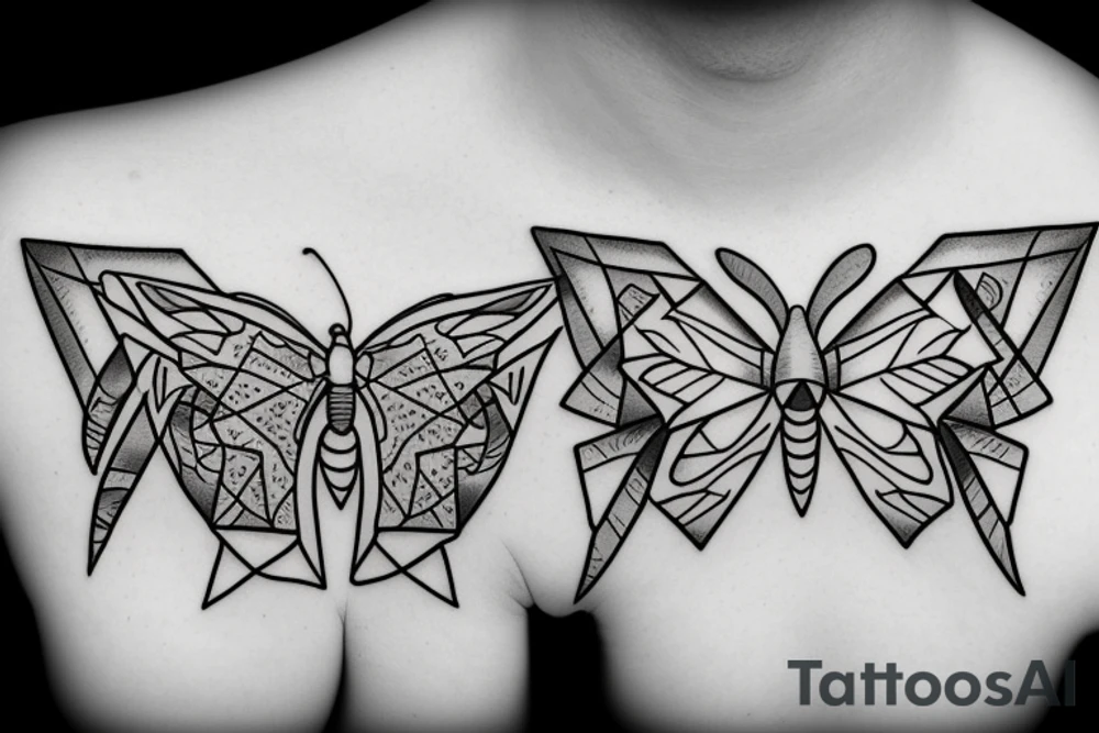 Fire water eye triangles butterfly tattoo idea