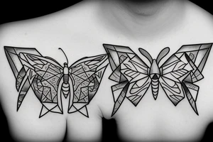 Fire water eye triangles butterfly tattoo idea