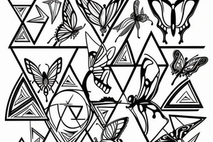 Fire water eye triangles butterfly tattoo idea