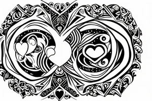 two hands holding a heart wearing a crown inside the heart is a yin yang symbol tattoo idea