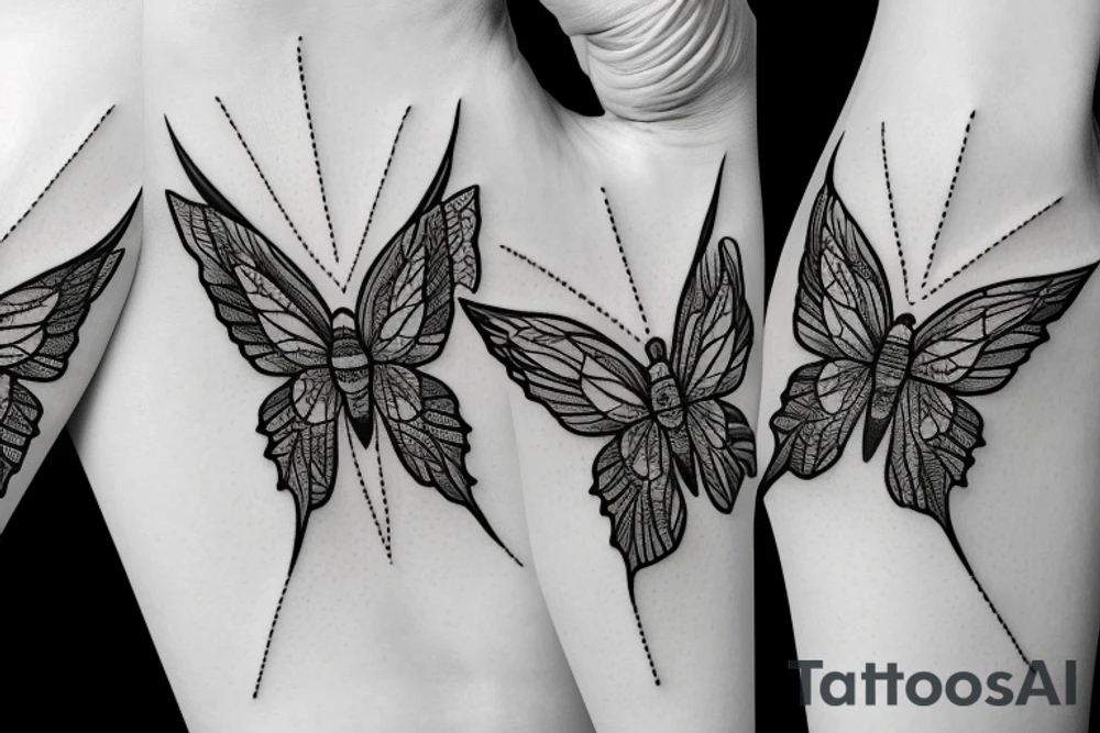 Fire water eye triangles butterfly tattoo idea