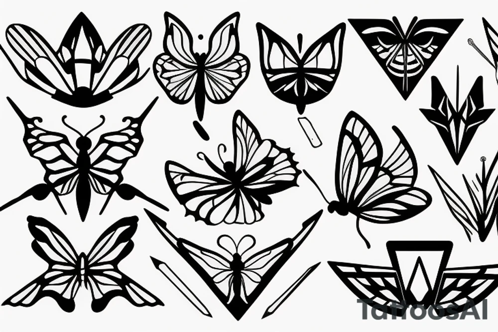 Fire water eye triangles butterfly tattoo idea