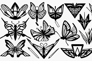 Fire water eye triangles butterfly tattoo idea