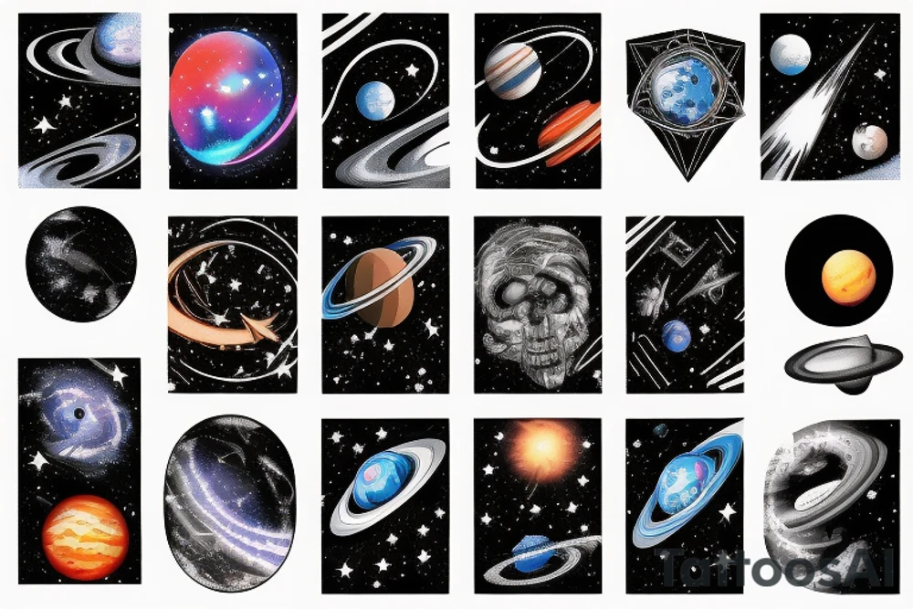 Space black hole blackhole stars interstellar planets detailed colorful tattoo idea