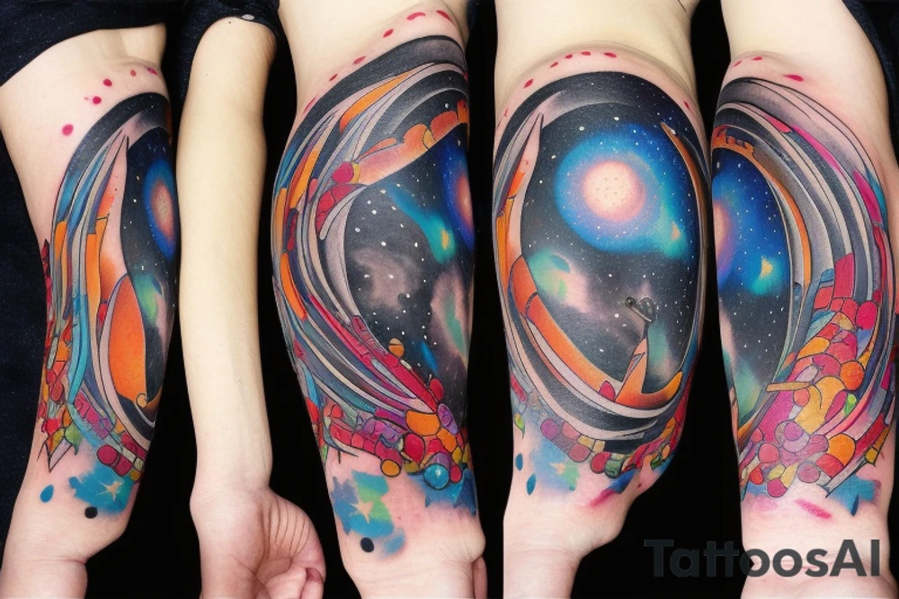 Space black hole blackhole stars interstellar planets detailed colorful tattoo idea