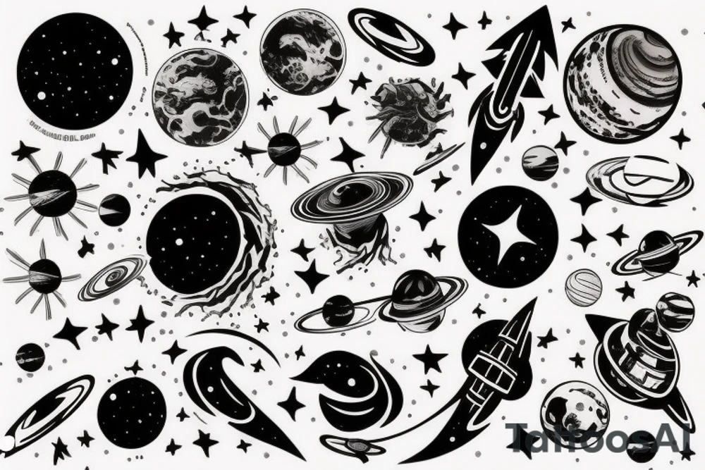 Space black hole blackhole stars interstellar planets detailed colorful tattoo idea
