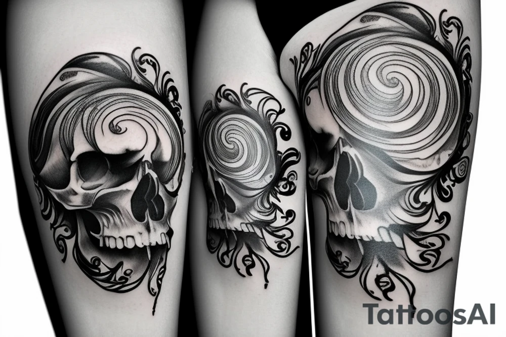 Skull hourglass black and white spiral momento mori tattoo idea