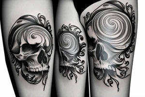 Skull hourglass black and white spiral momento mori tattoo idea