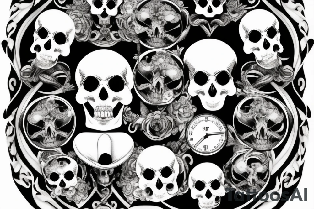 Skull hourglass black and white spiral momento mori tattoo idea