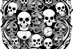 Skull hourglass black and white spiral momento mori tattoo idea