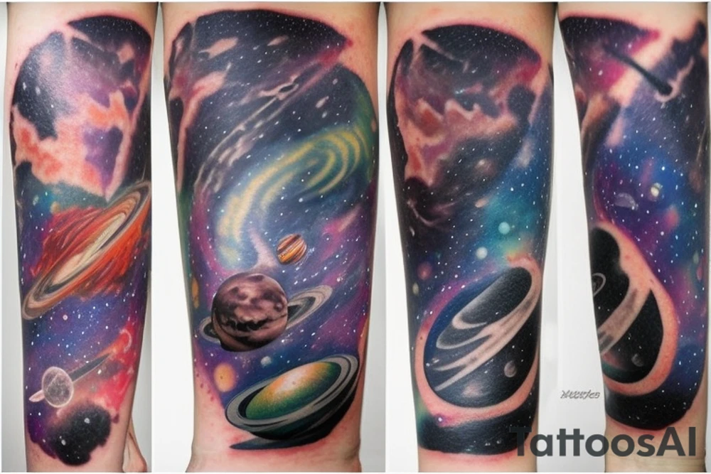 Space black hole blackhole stars interstellar planets detailed colorful tattoo idea