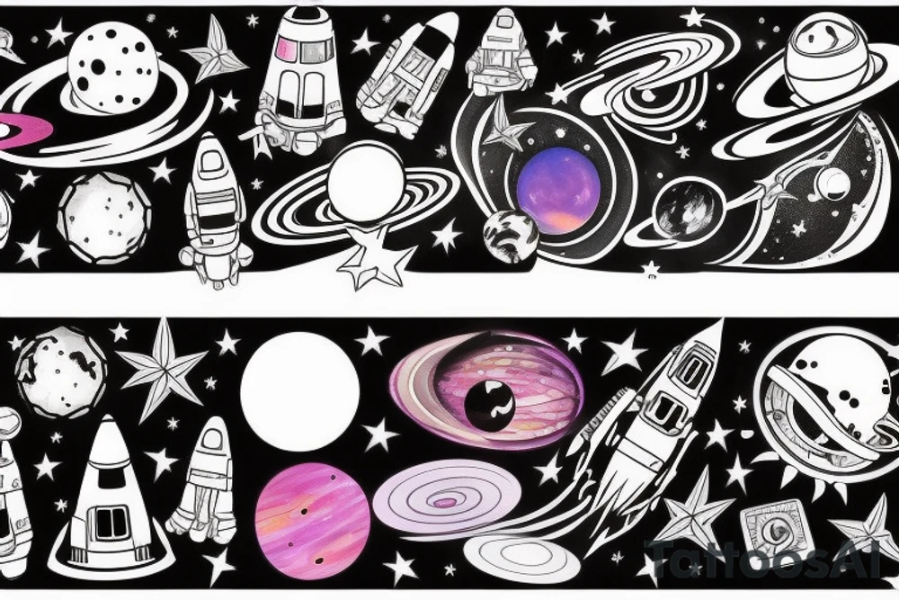 Space black hole blackhole stars interstellar planets detailed colorful tattoo idea