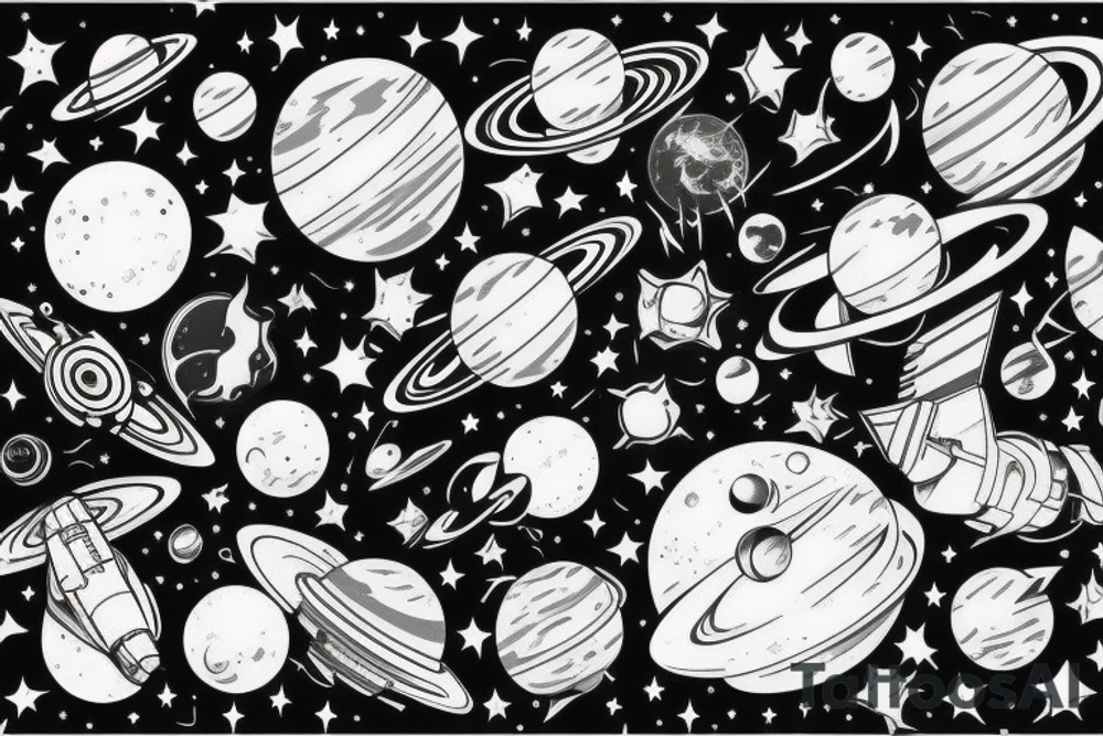 Space black hole blackhole stars interstellar planets detailed colorful tattoo idea