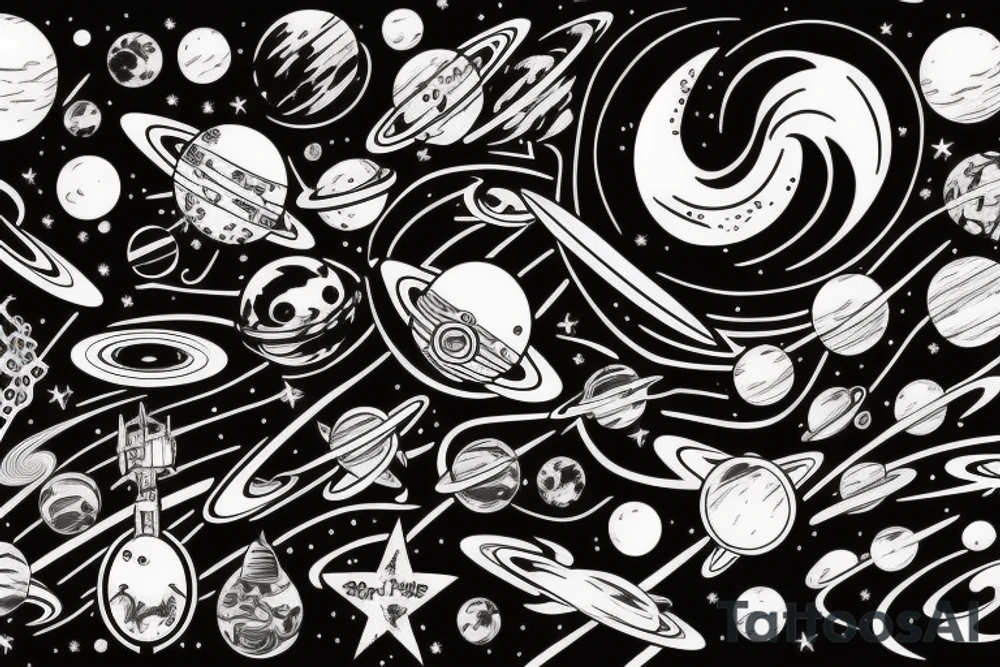 Space black hole blackhole stars interstellar planets detailed colorful tattoo idea