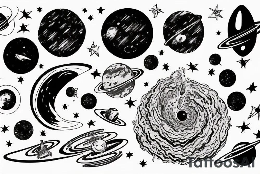 Space black hole blackhole stars interstellar planets detailed colorful tattoo idea