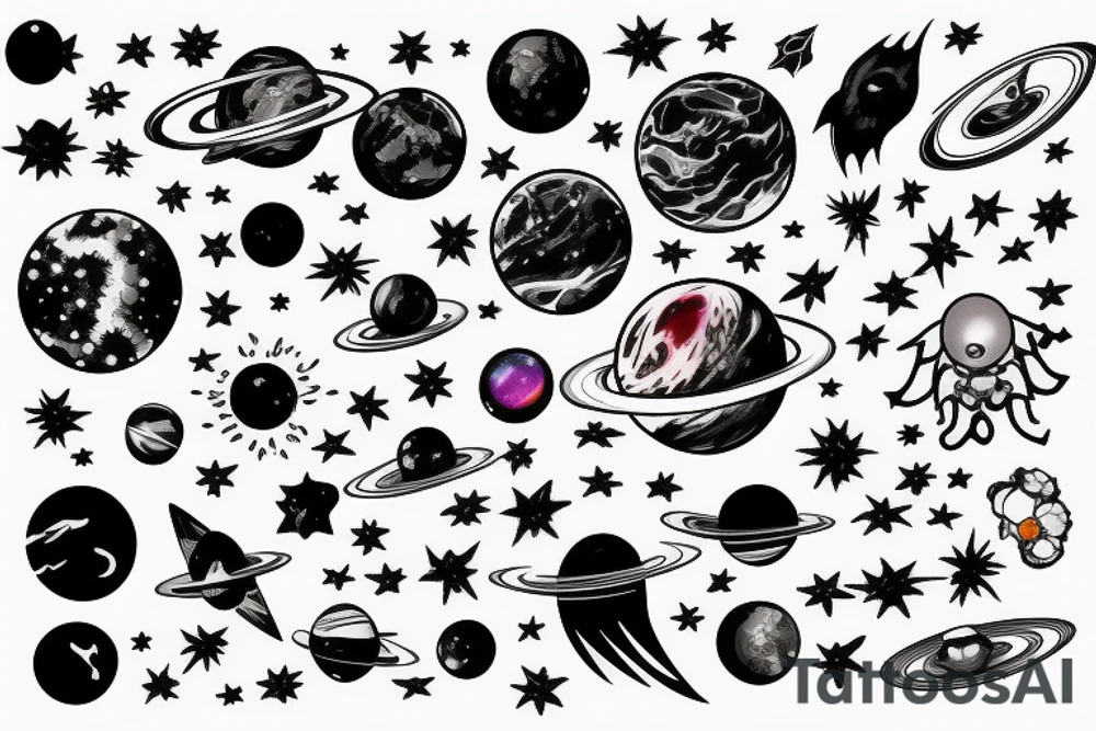 Space black hole blackhole stars interstellar planets detailed colorful tattoo idea