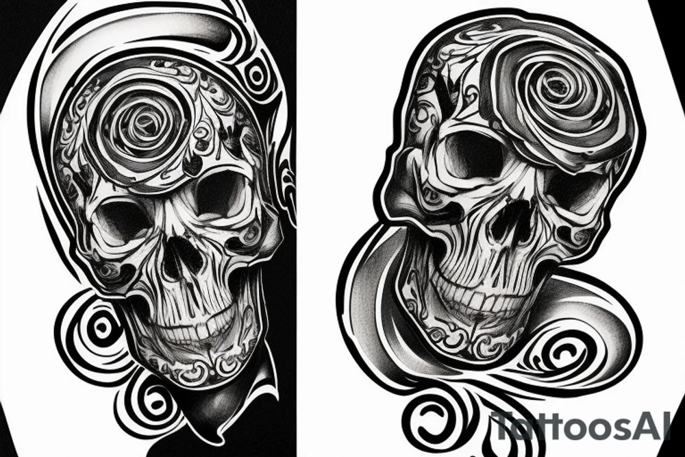 Skull hourglass black and white spiral momento mori tattoo idea